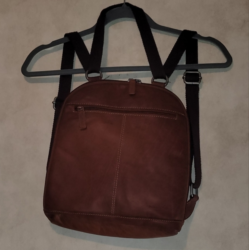 Jack Georges Voyager Unisex Brown Textured Leather Small‎ Backpack Bag